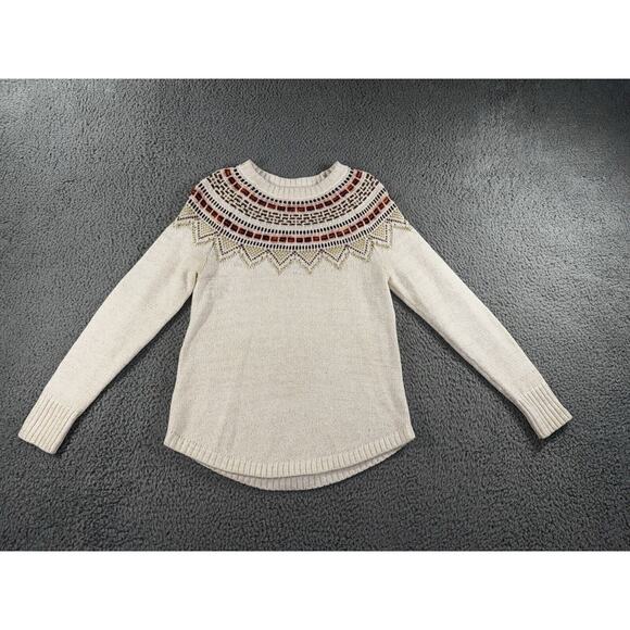 Loft Sweater Women Small Petites Shimmer Fair Isle Long Sleeve Holiday - Picture 1 of 6